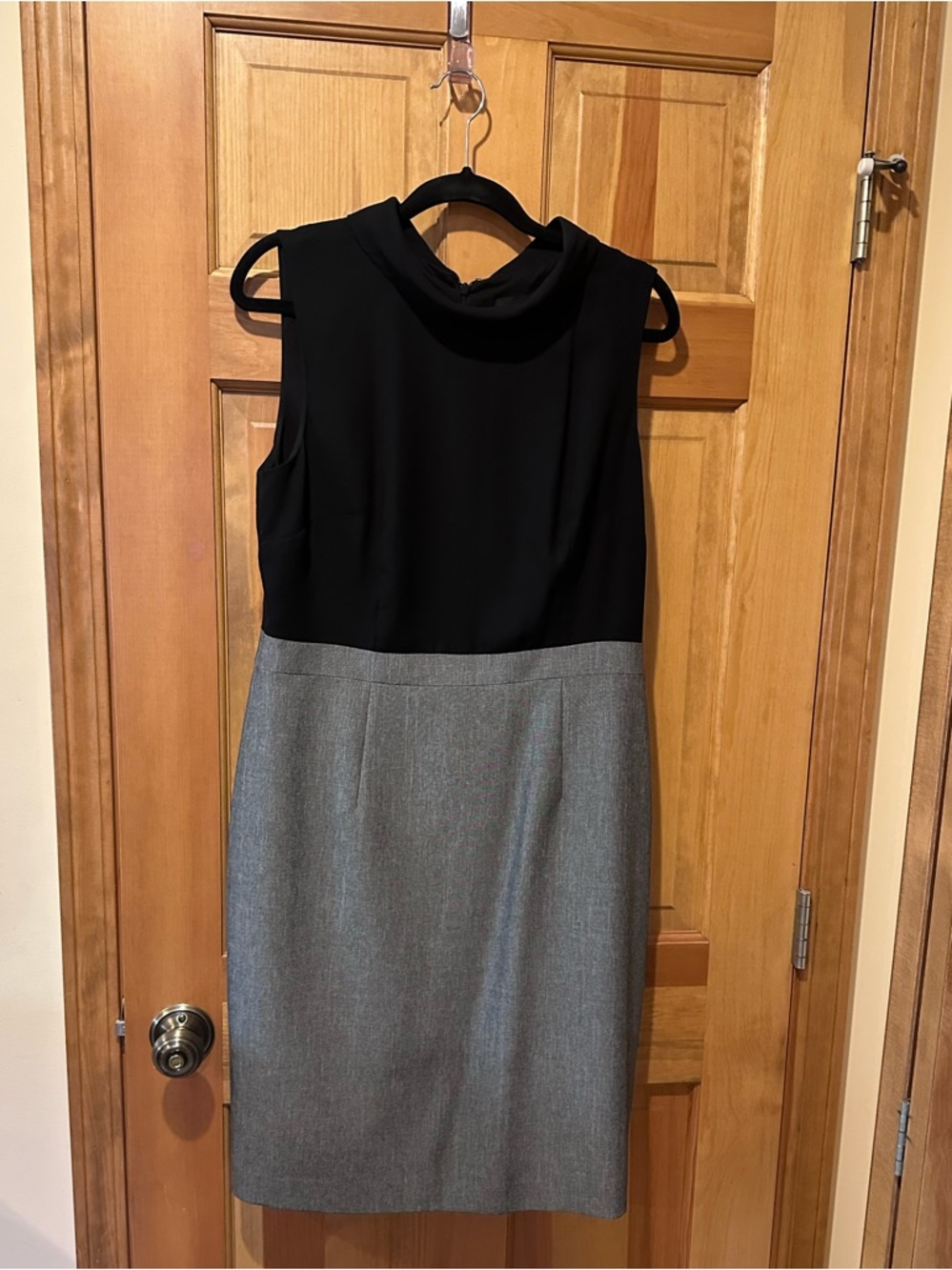 Nine West Dress Size 10 Black Gray Color Block Peter Pan Collar Work